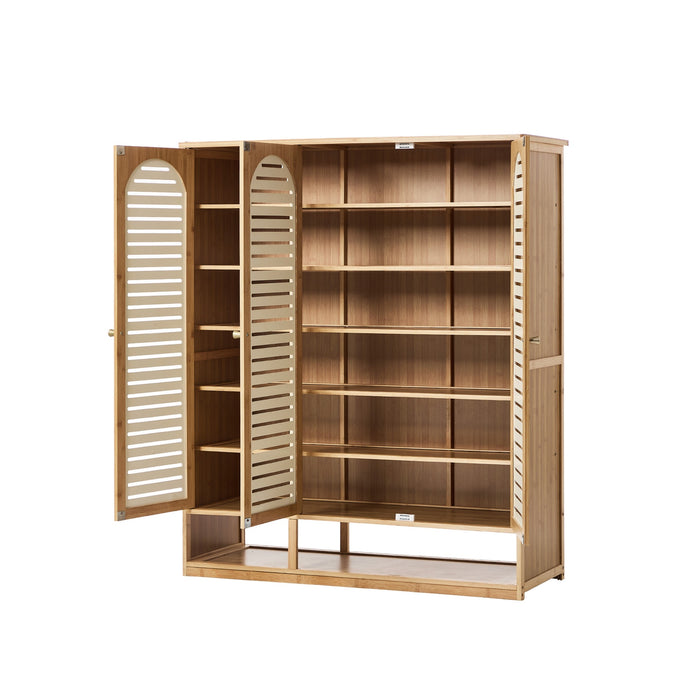 Shoe Storage Cabinet 3 Doors Bamboo Shoe Organiser Shelf Beige