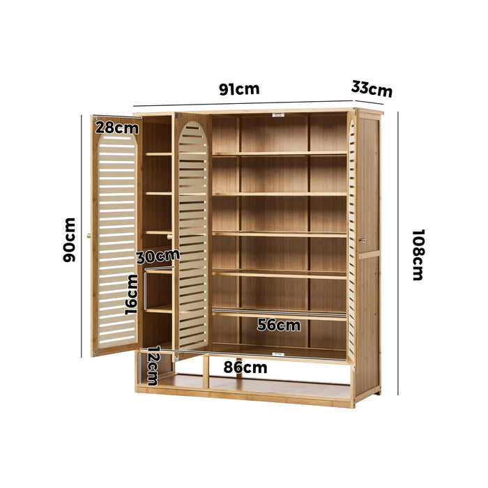 Shoe Storage Cabinet 3 Doors Bamboo Shoe Organiser Shelf Beige