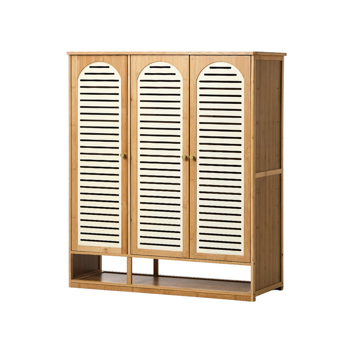 Shoe Storage Cabinet 3 Doors Bamboo Shoe Organiser Shelf Beige