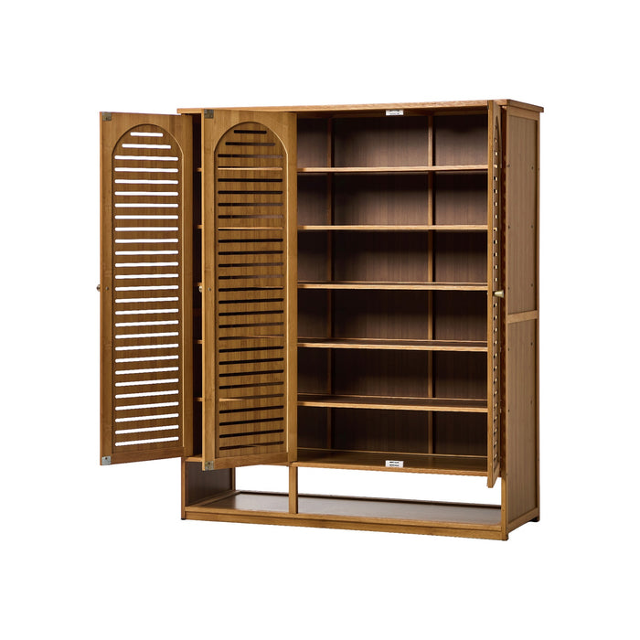 Shoe Storage Cabinet 3 Doors Bamboo Shoe Organiser Shelf Brown