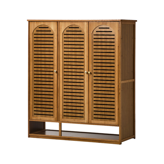 Shoe Storage Cabinet 3 Doors Bamboo Shoe Organiser Shelf Brown