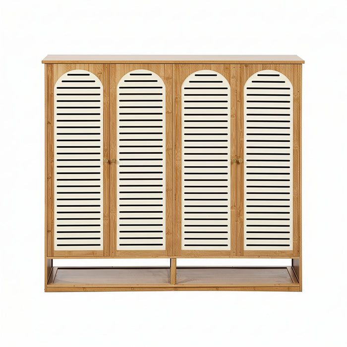 Shoe Storage Cabinet 4 Doors Bamboo Shoe Organiser Shelf Beige