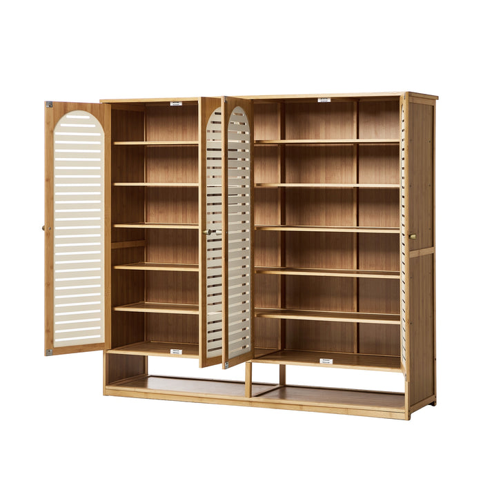 Shoe Storage Cabinet 4 Doors Bamboo Shoe Organiser Shelf Beige