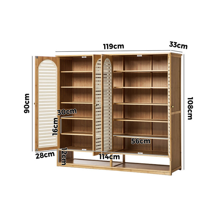 Shoe Storage Cabinet 4 Doors Bamboo Shoe Organiser Shelf Beige