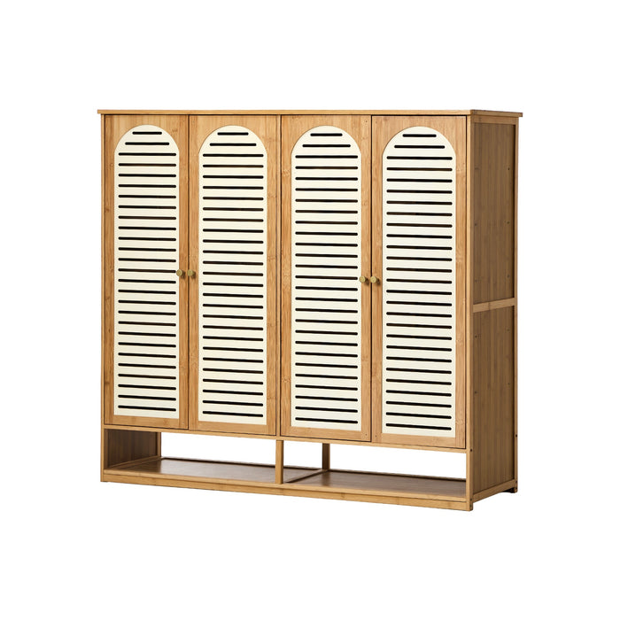 Shoe Storage Cabinet 4 Doors Bamboo Shoe Organiser Shelf Beige