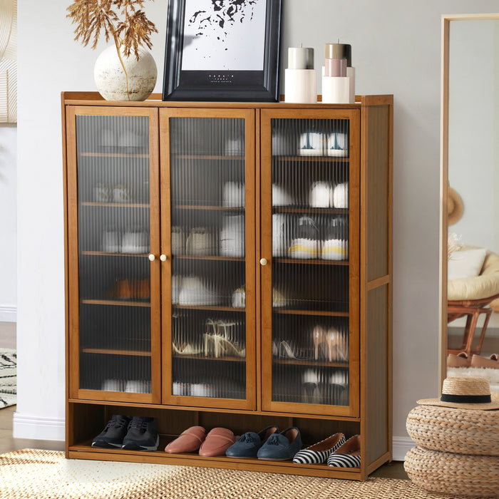 Shoe Cabinet Shoes Storage Rack Organiser 3 Doors Shelf Brown