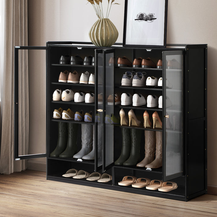 Shoe Cabinet Shoes Storage Rack Organiser 4 Doors Shelf Black