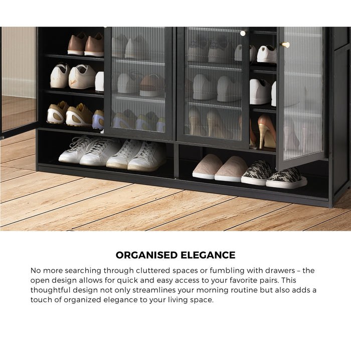Shoe Cabinet Shoes Storage Rack Organiser 4 Doors Shelf Black