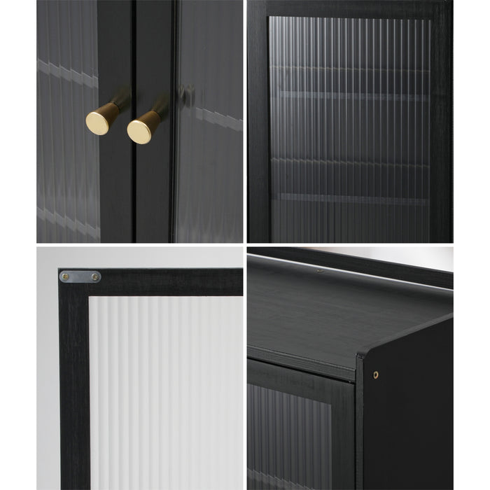 Shoe Cabinet Shoes Storage Rack Organiser 4 Doors Shelf Black