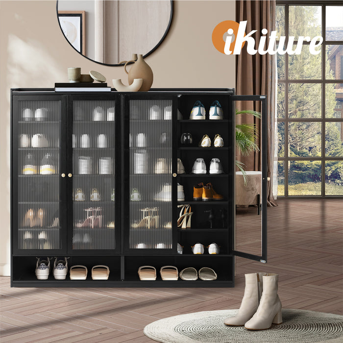 Shoe Cabinet Shoes Storage Rack Organiser 4 Doors Shelf Black