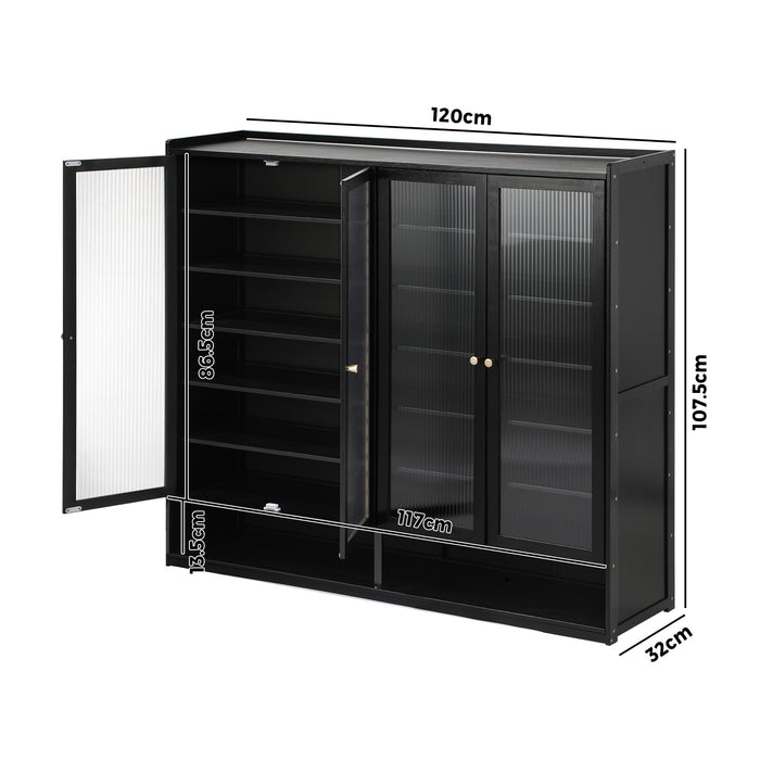 Shoe Cabinet Shoes Storage Rack Organiser 4 Doors Shelf Black