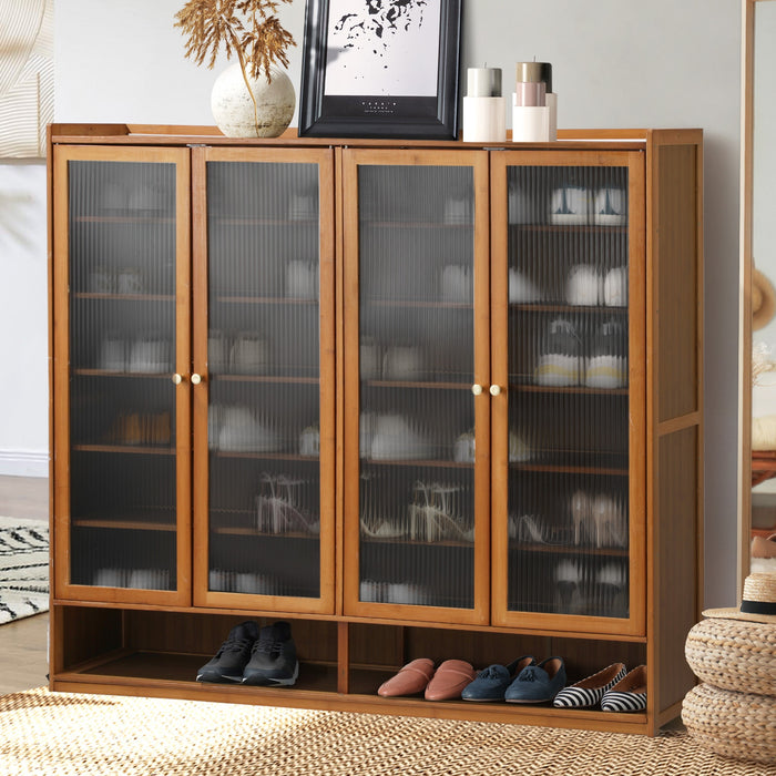 Shoe Cabinet Shoes Storage Rack Organiser 4 Doors Shelf Brown