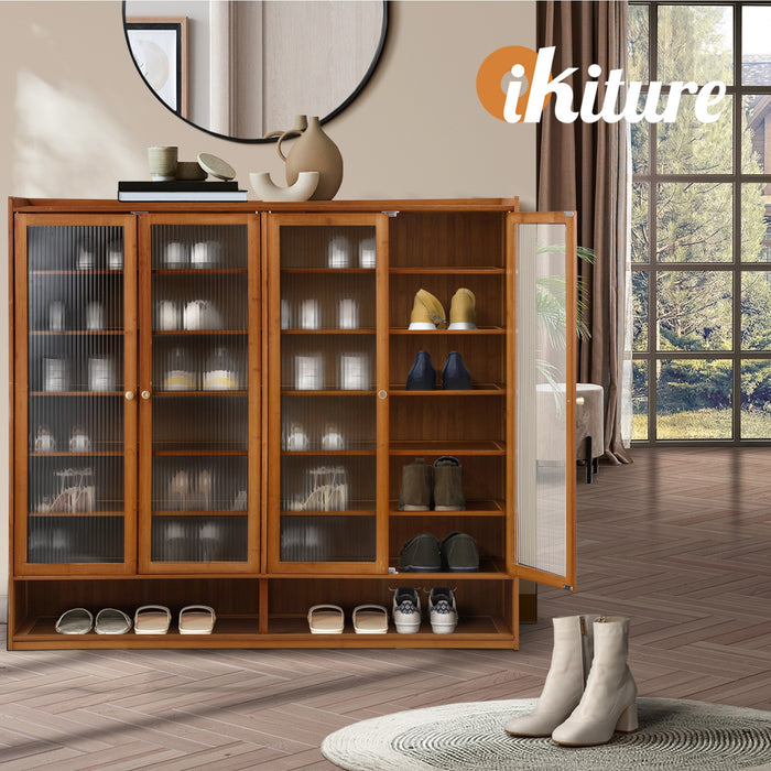 Shoe Cabinet Shoes Storage Rack Organiser 4 Doors Shelf Brown