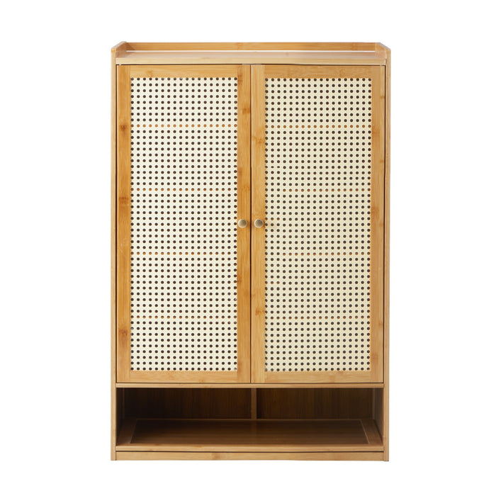 Shoe Storage Cabinet Shoes Rack Organiser Shelf 2 Doors Rattan Brown