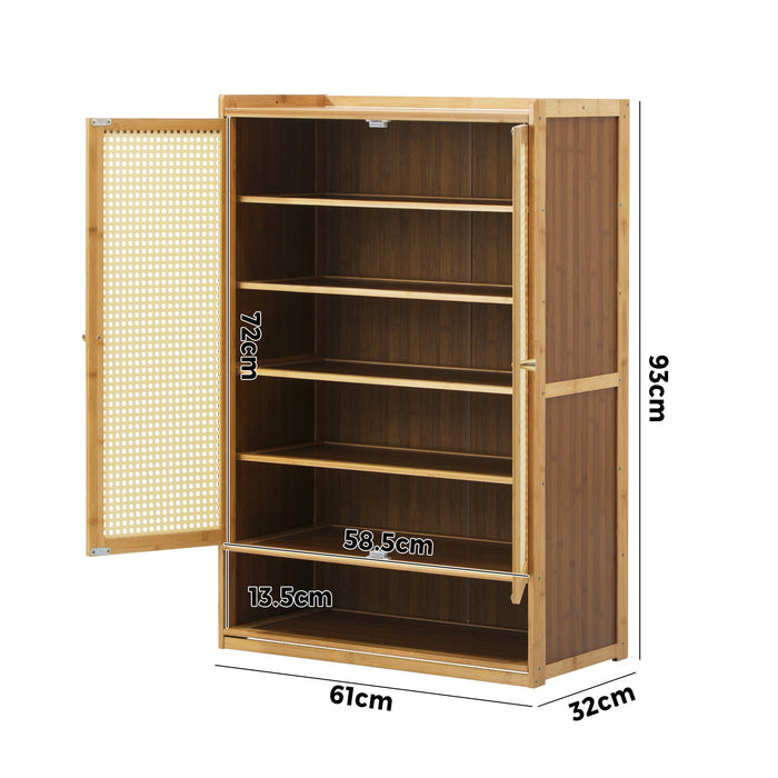 Shoe Storage Cabinet Shoes Rack Organiser Shelf 2 Doors Rattan Brown
