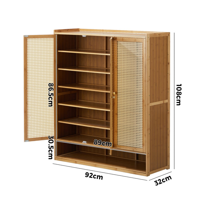 Shoe Storage Cabinet Shoes Rack Organiser 7 Tier Shelf Rattan Brown