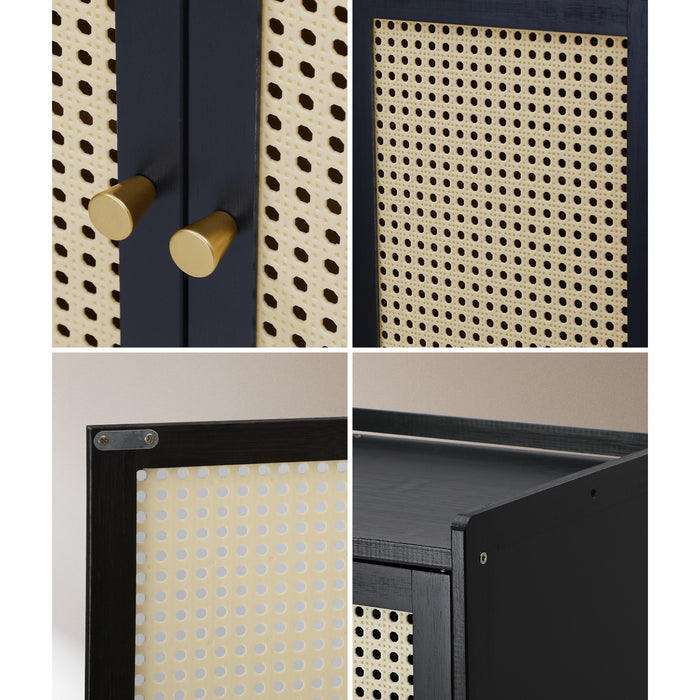Shoe Storage Cabinet Shoes Rack Organiser Shelf 4 Doors Rattan Black