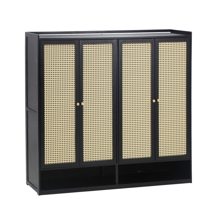 Shoe Storage Cabinet Shoes Rack Organiser Shelf 4 Doors Rattan Black
