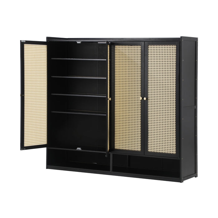 Shoe Storage Cabinet Shoes Rack Organiser Shelf 4 Doors Rattan Black