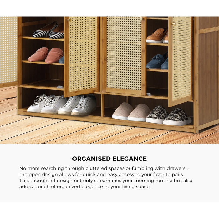 Shoe Storage Cabinet Shoes Rack Organiser Shelf 4 Doors Rattan Brown