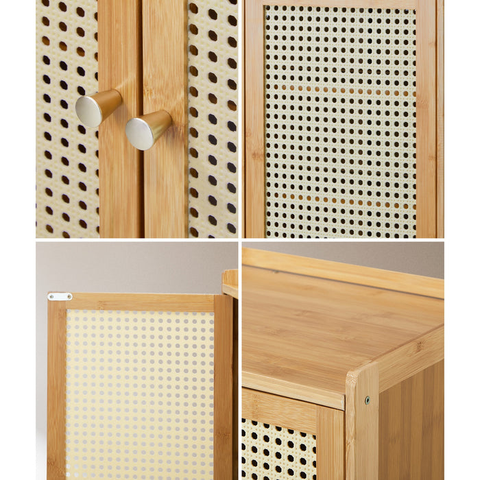 Shoe Storage Cabinet Shoes Rack Organiser Shelf 4 Doors Rattan Brown