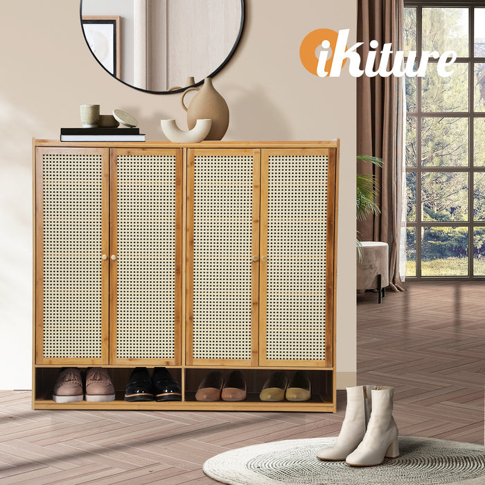 Shoe Storage Cabinet Shoes Rack Organiser Shelf 4 Doors Rattan Brown