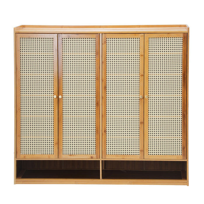 Shoe Storage Cabinet Shoes Rack Organiser Shelf 4 Doors Rattan Brown