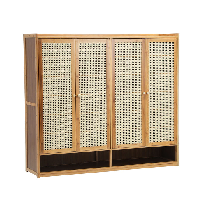 Shoe Storage Cabinet Shoes Rack Organiser Shelf 4 Doors Rattan Brown