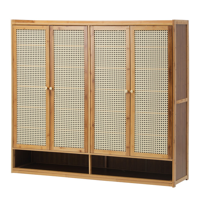 Shoe Storage Cabinet Shoes Rack Organiser Shelf 4 Doors Rattan Brown
