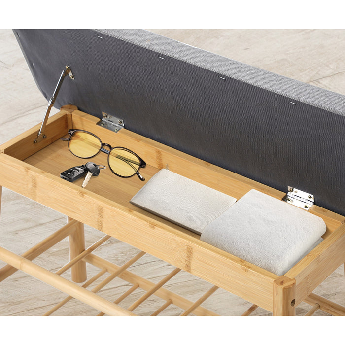 Shoe Storage Bench Bamboo Shoes Rack Cabinet Shelf Organiser Stool 70Cm