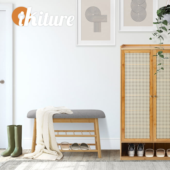 Shoe Storage Bench Bamboo Shoes Rack Cabinet Shelf Organiser Stool 70Cm