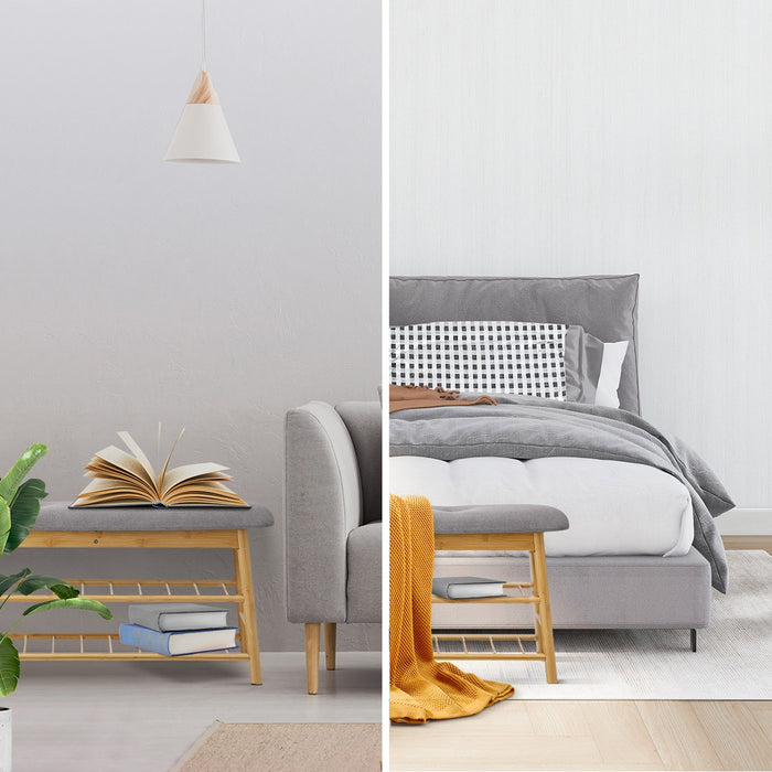 Shoe Storage Bench Bamboo Shoes Rack Cabinet Shelf Organiser Stool 90Cm