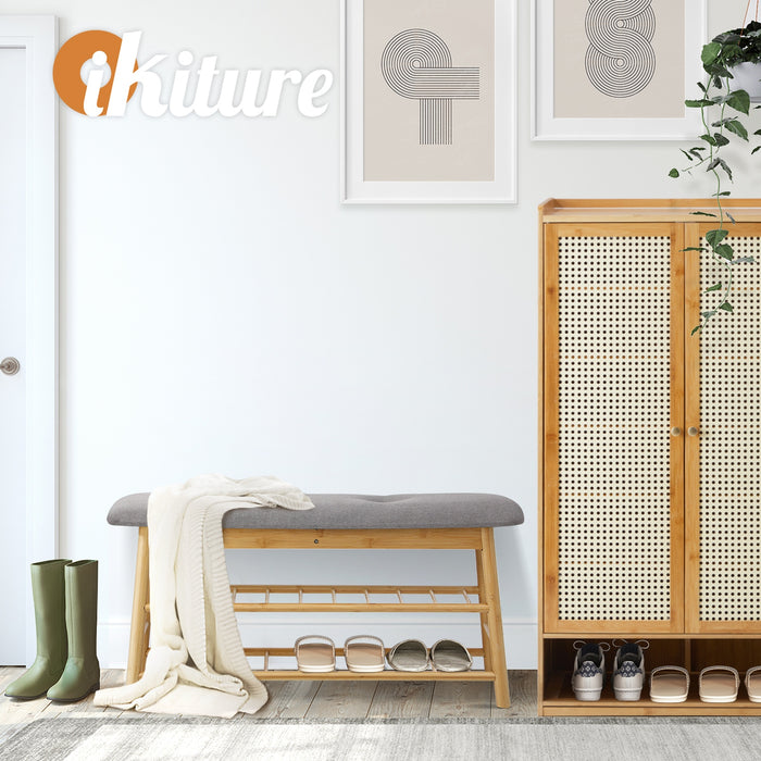 Shoe Storage Bench Bamboo Shoes Rack Cabinet Shelf Organiser Stool 90Cm