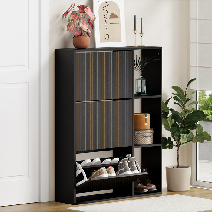 Shoe Rack Storage Cabinet With Display Shelves Organiser Black
