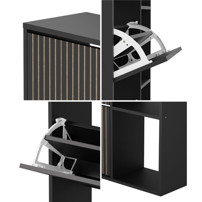 Shoe Rack Storage Cabinet With Display Shelves Organiser Black