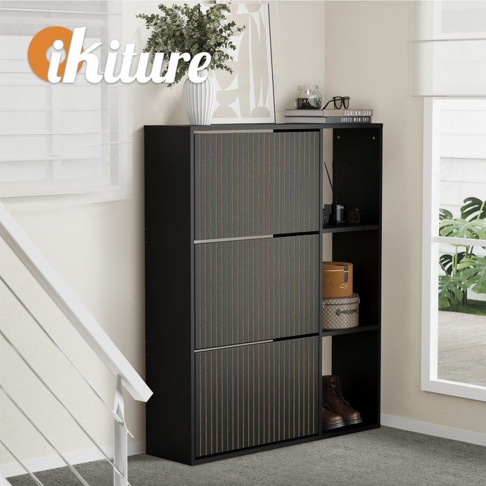 Shoe Rack Storage Cabinet With Display Shelves Organiser Black