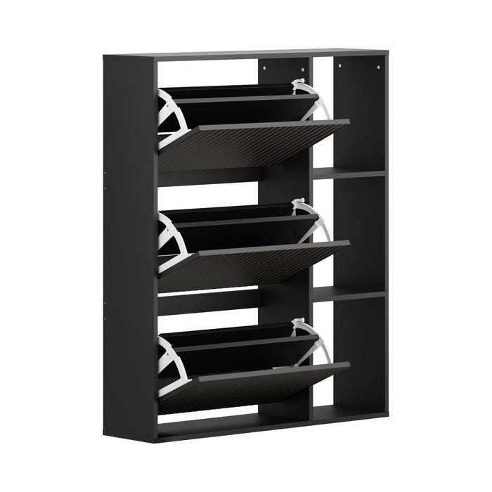 Shoe Rack Storage Cabinet With Display Shelves Organiser Black
