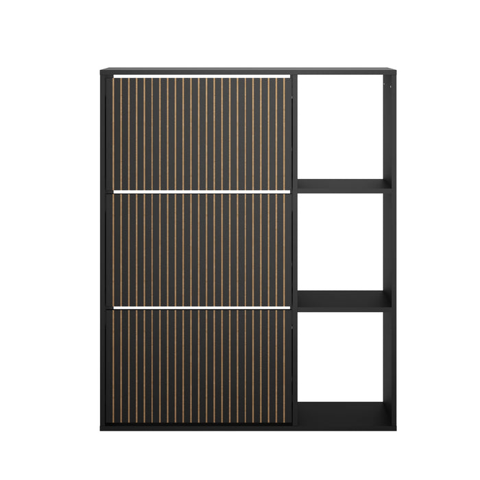 Shoe Rack Storage Cabinet With Display Shelves Organiser Black