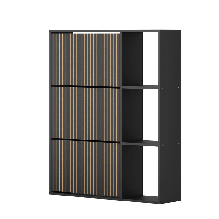 Shoe Rack Storage Cabinet With Display Shelves Organiser Black