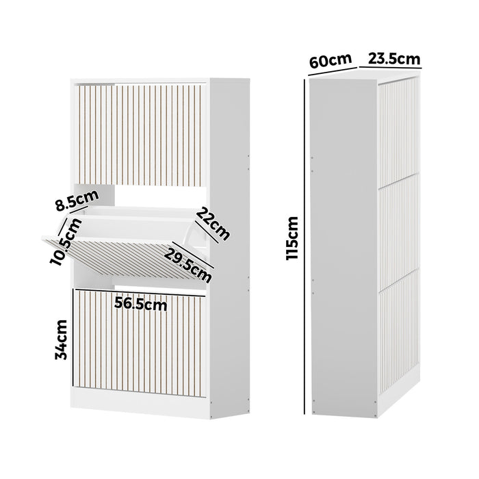 Shoe Rack Storage Cabinet Organiser Drawers 3 Doors White