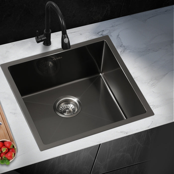 Kitchen Sink 44X44Cm Stainless Steel Single Bowl Basin With Waste Black