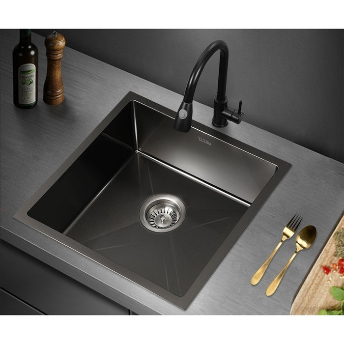 Kitchen Sink 44X44Cm Stainless Steel Single Bowl Basin With Waste Black