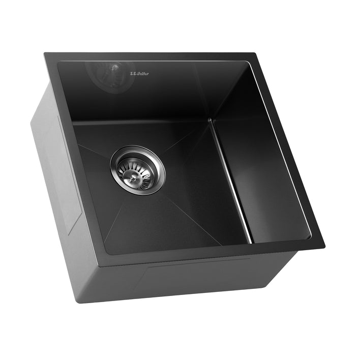 Kitchen Sink 44X44Cm Stainless Steel Single Bowl Basin With Waste Black