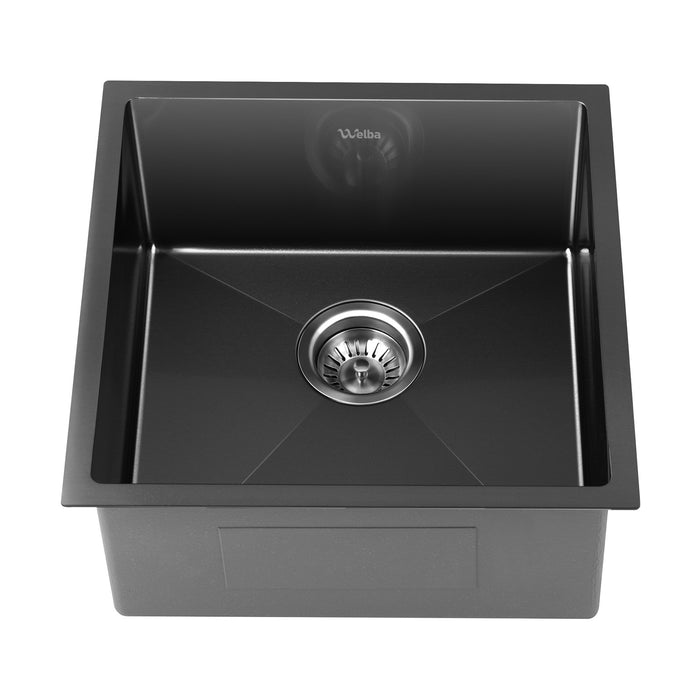 Kitchen Sink 44X44Cm Stainless Steel Single Bowl Basin With Waste Black