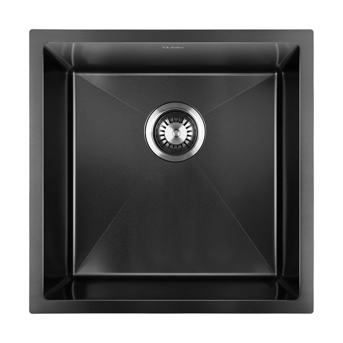 Kitchen Sink 44X44Cm Stainless Steel Single Bowl Basin With Waste Black