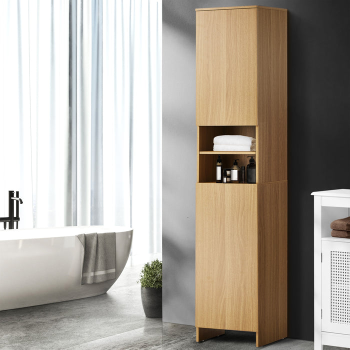 Bathroom Cabinet Storage Laundry Tall Slim Floor Cupboard Natural