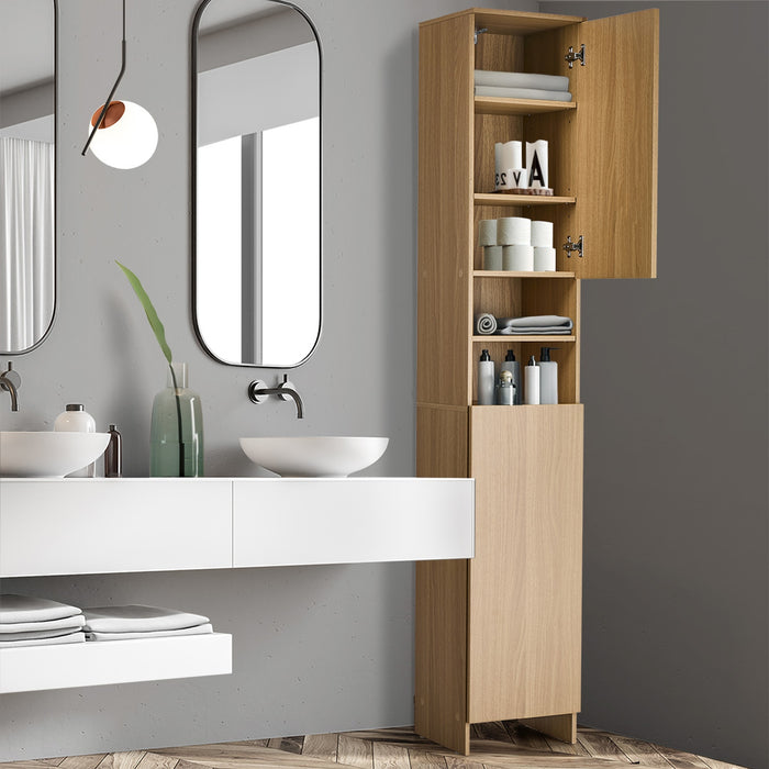 Bathroom Cabinet Storage Laundry Tall Slim Floor Cupboard Natural