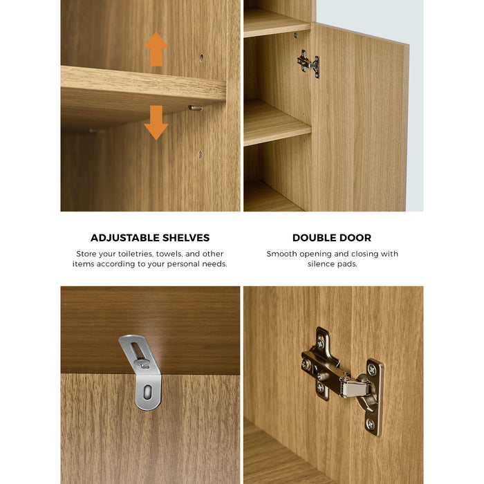 Bathroom Cabinet Storage Laundry Tall Slim Floor Cupboard Natural