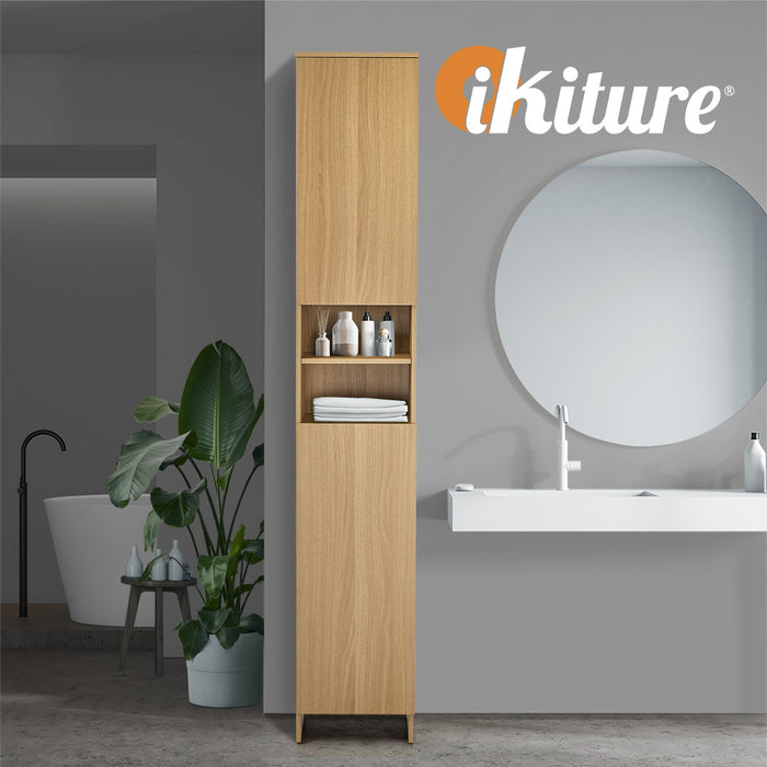 Bathroom Cabinet Storage Laundry Tall Slim Floor Cupboard Natural