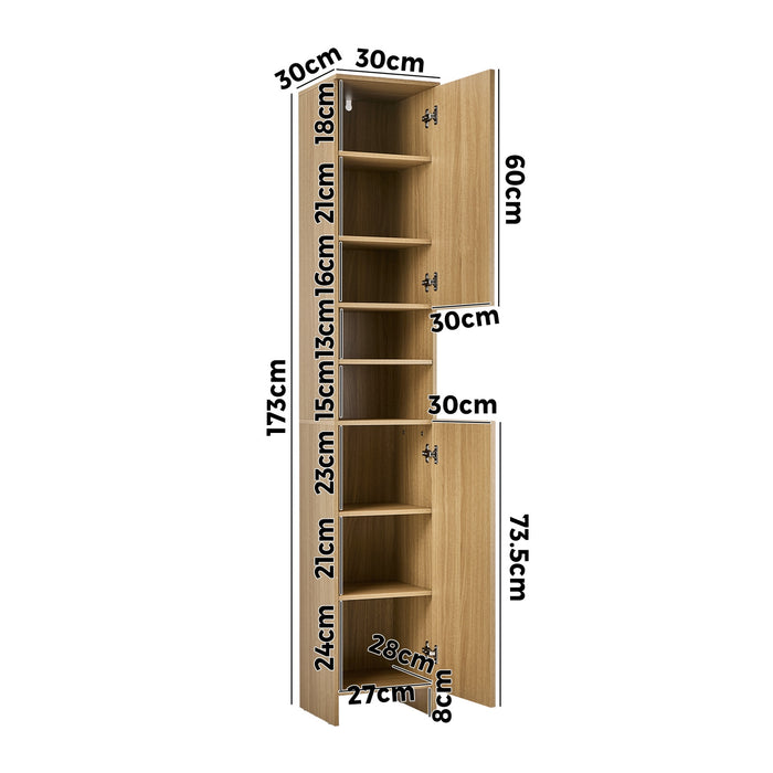 Bathroom Cabinet Storage Laundry Tall Slim Floor Cupboard Natural